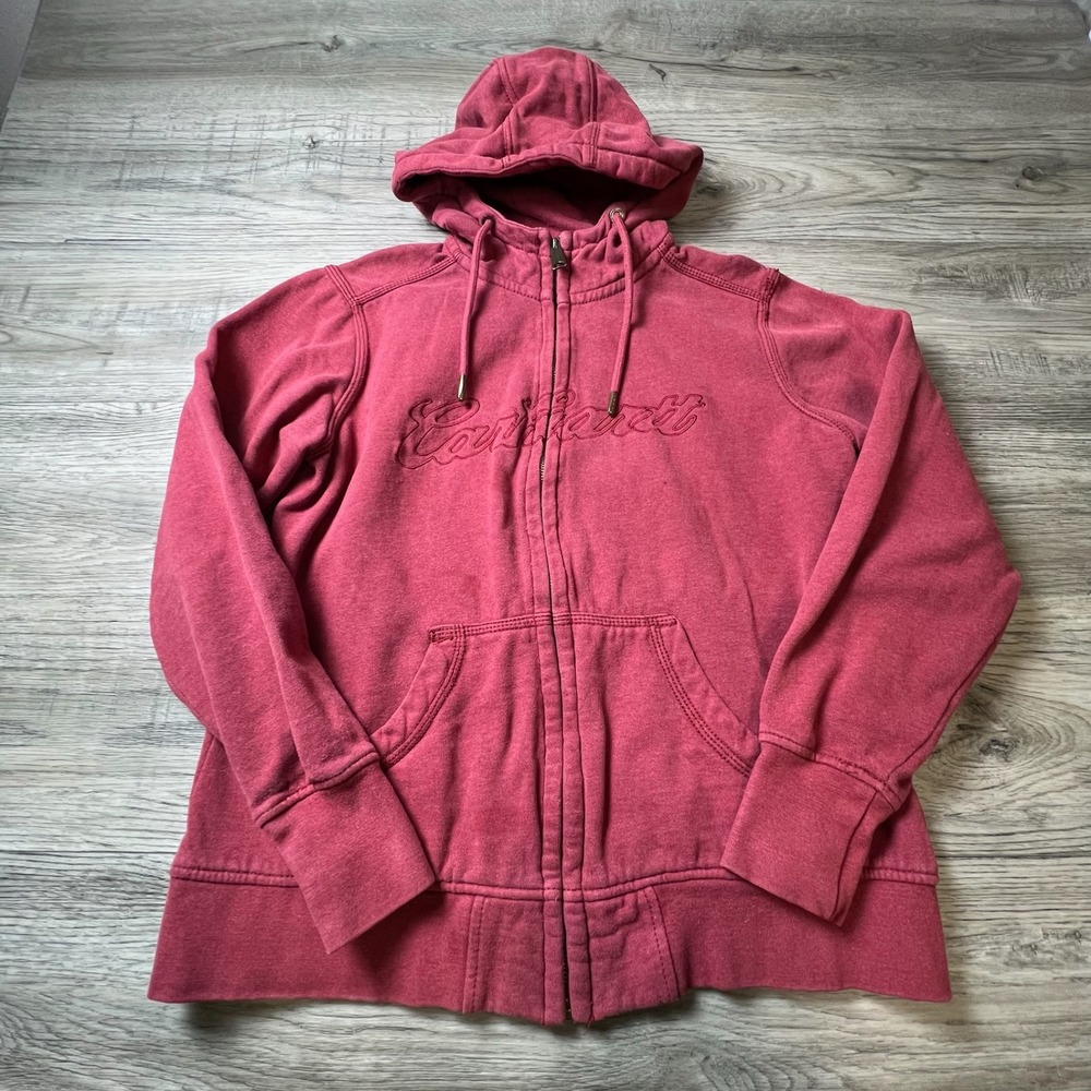 Carhartt Full Zip Hoodie Girls L 12/14 Red Embroidered Logo Fleece Sweatshirt
